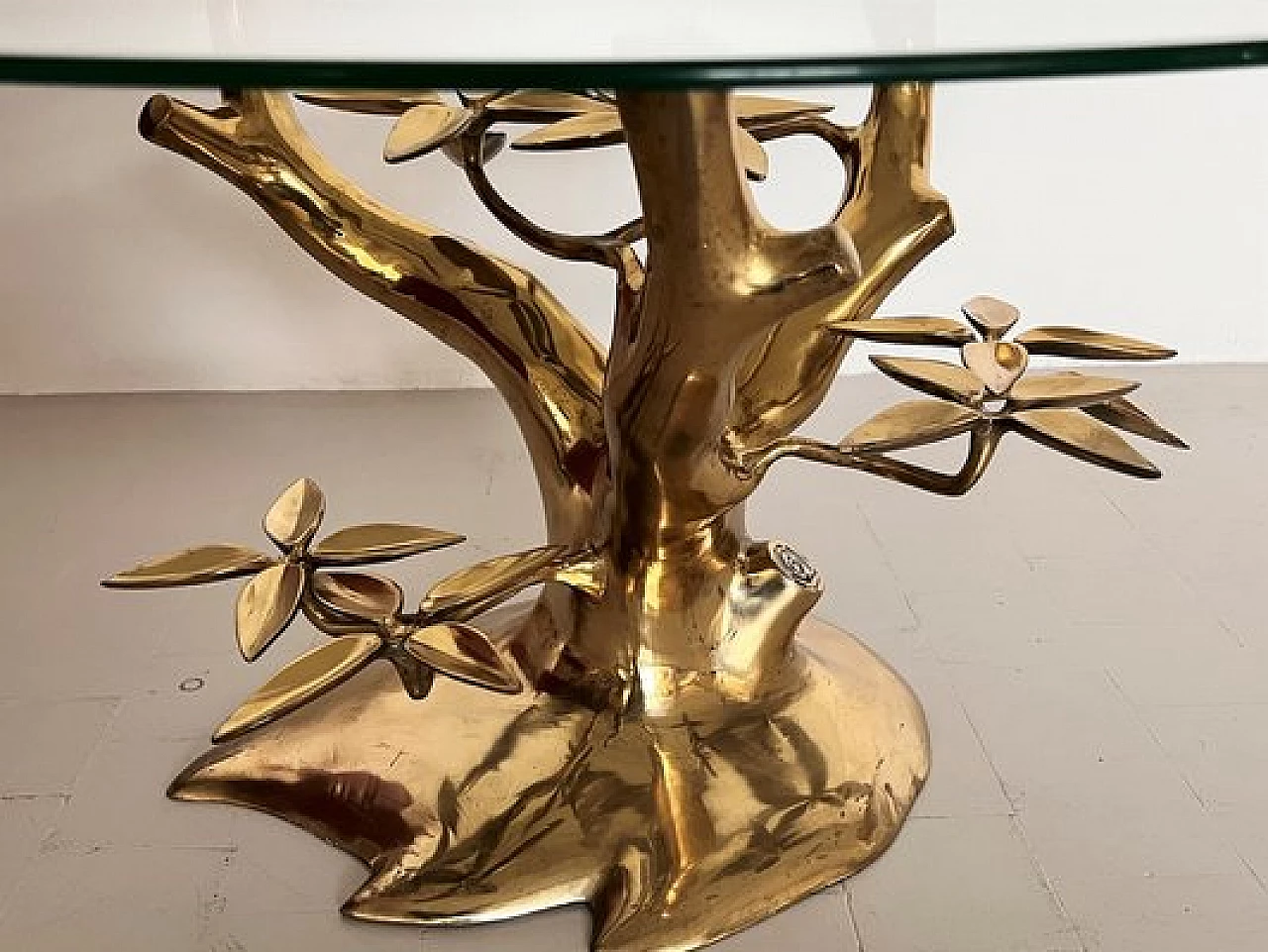 Coffee table with tree-shaped brass base and glass top by Willy Daro, 1970s 12