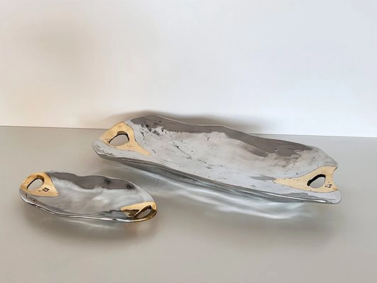 Aluminum and brass platter and bowl in Brutalist style by David Marshall, 1980s 6