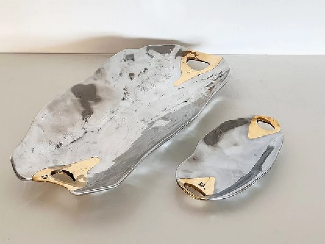 Aluminum and brass platter and bowl in Brutalist style by David Marshall, 1980s 8