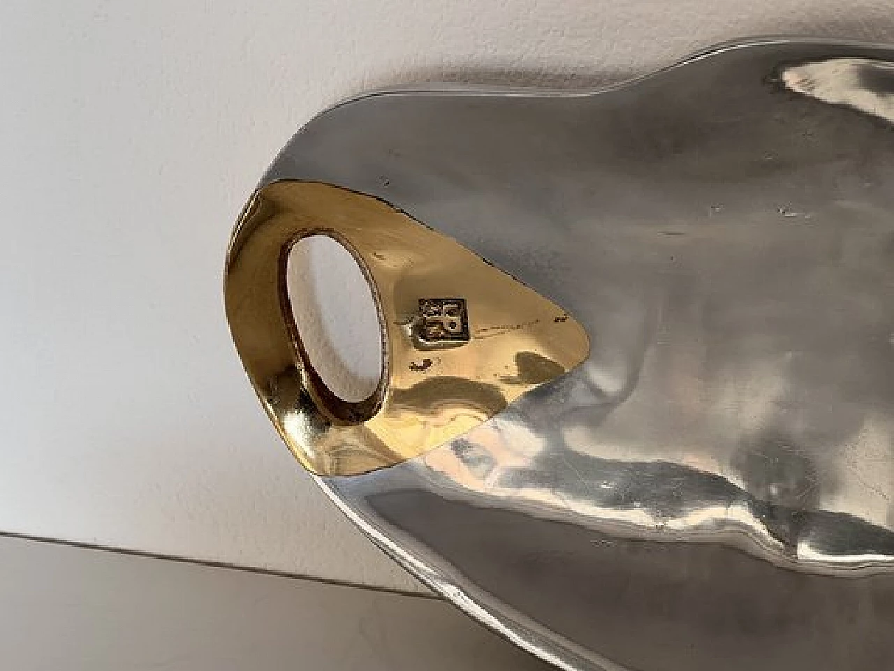 Aluminum and brass platter and bowl in Brutalist style by David Marshall, 1980s 9