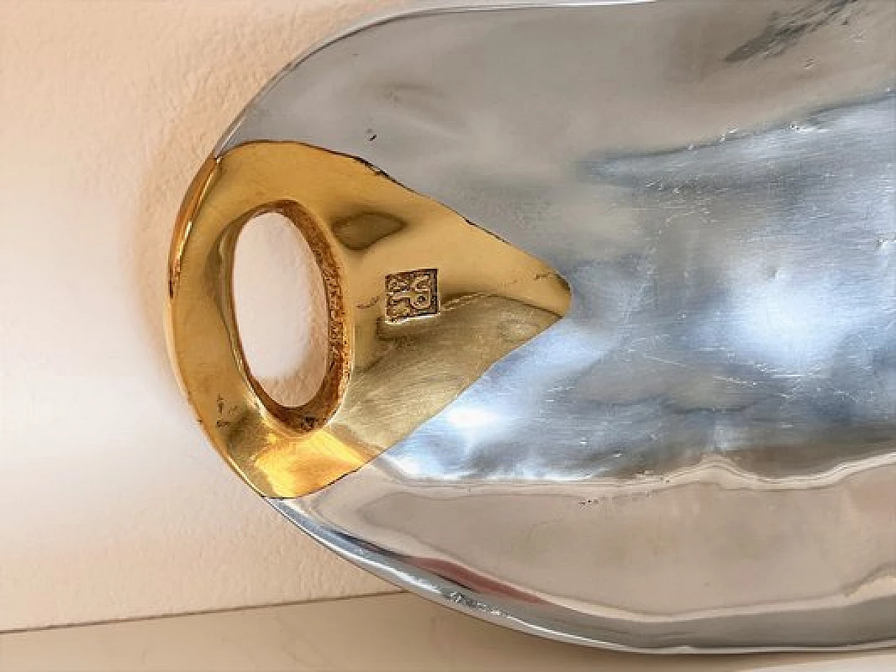 Aluminum and brass platter and bowl in Brutalist style by David