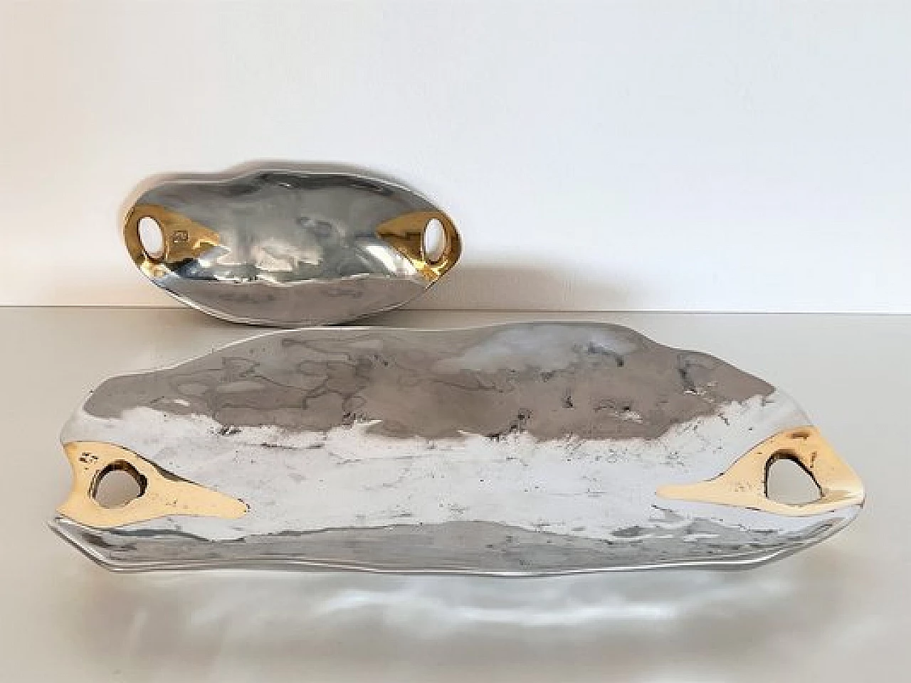 Aluminum and brass platter and bowl in Brutalist style by David Marshall, 1980s 12