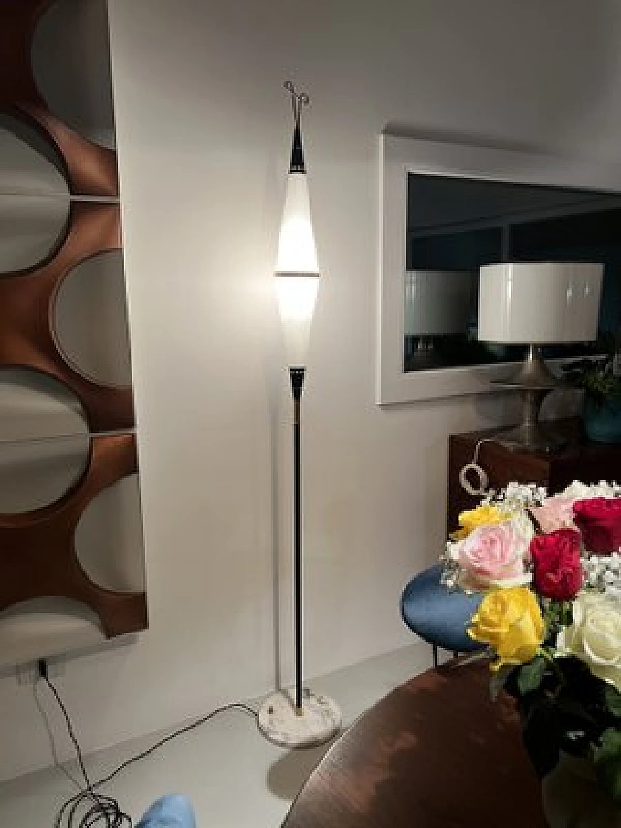 Glass, brass and marble floor lamp by Reggiani, 1960s 2