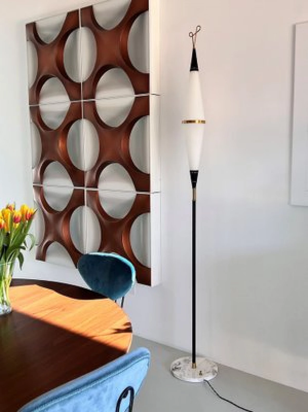Glass, brass and marble floor lamp by Reggiani, 1960s 3