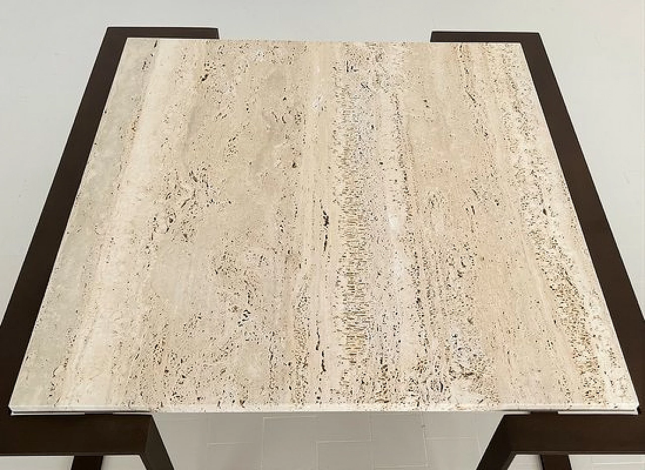 Travertine and marble coffee table with metal base, 1970s 2