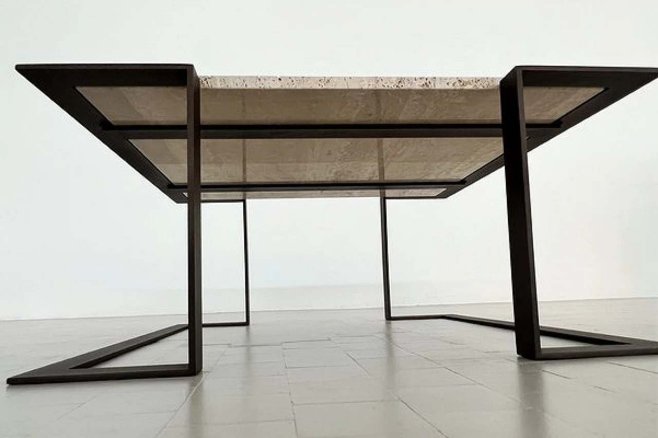 Travertine and marble coffee table with metal base, 1970s 3
