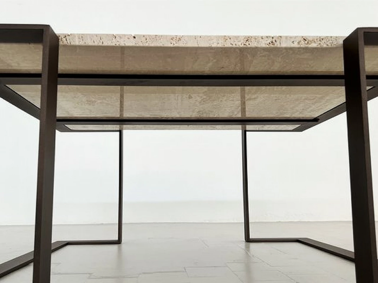 Travertine and marble coffee table with metal base, 1970s 4