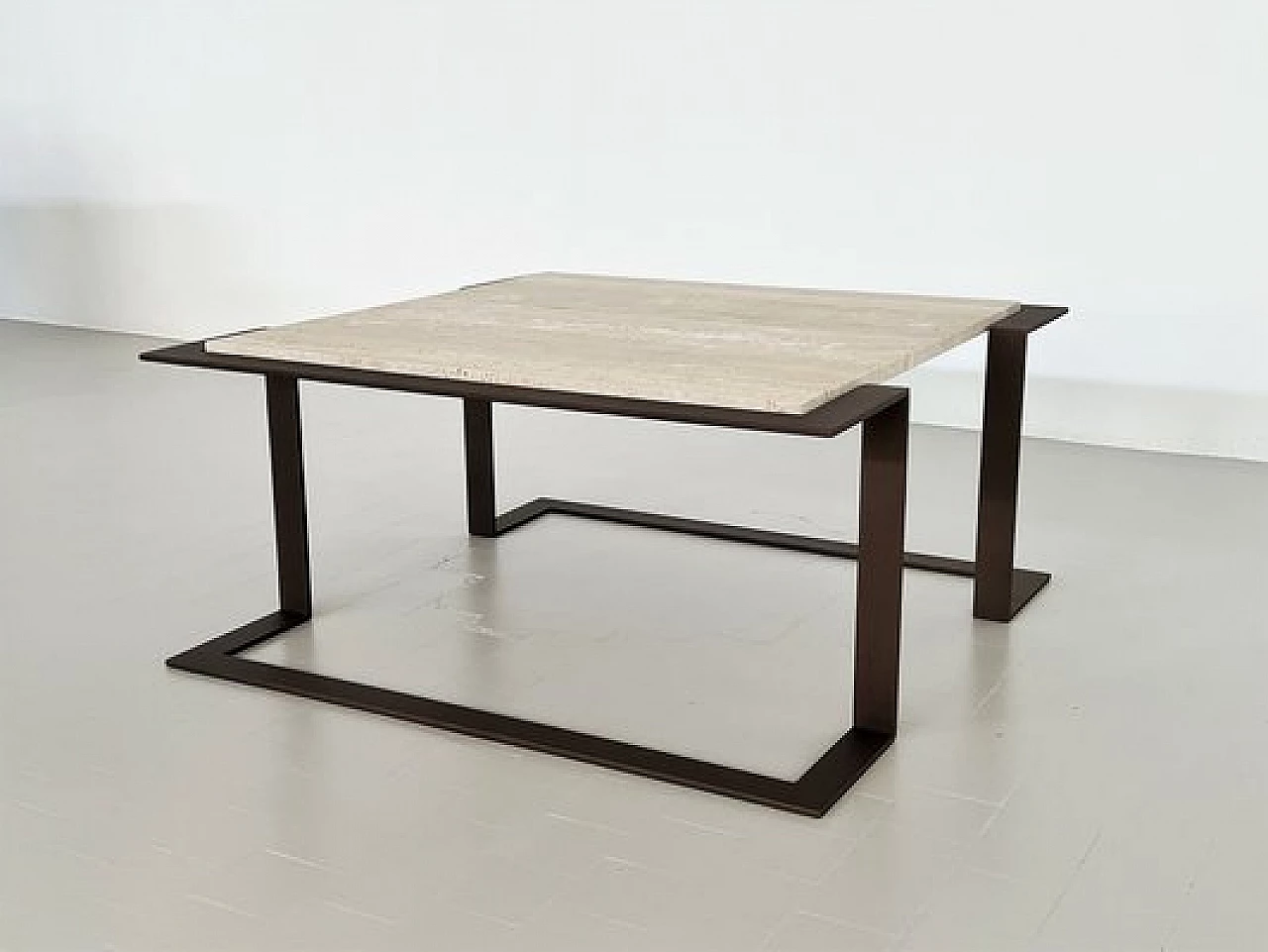 Travertine and marble coffee table with metal base, 1970s 6