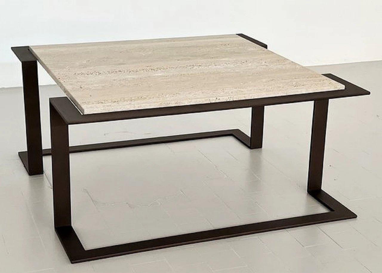 Travertine and marble coffee table with metal base, 1970s 7