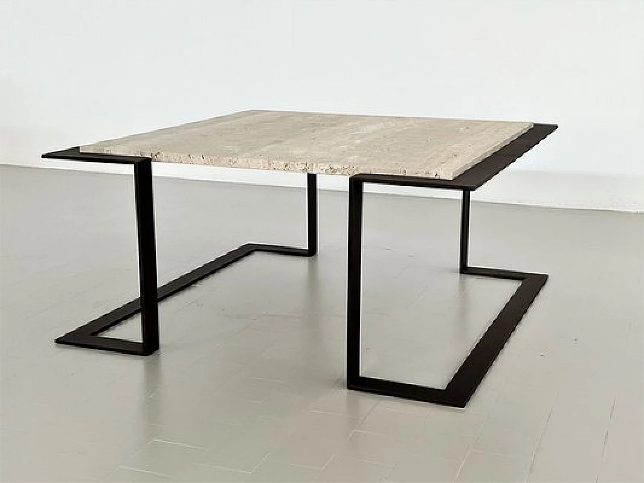 Travertine and marble coffee table with metal base, 1970s 8