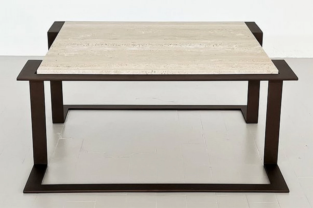 Travertine and marble coffee table with metal base, 1970s 14