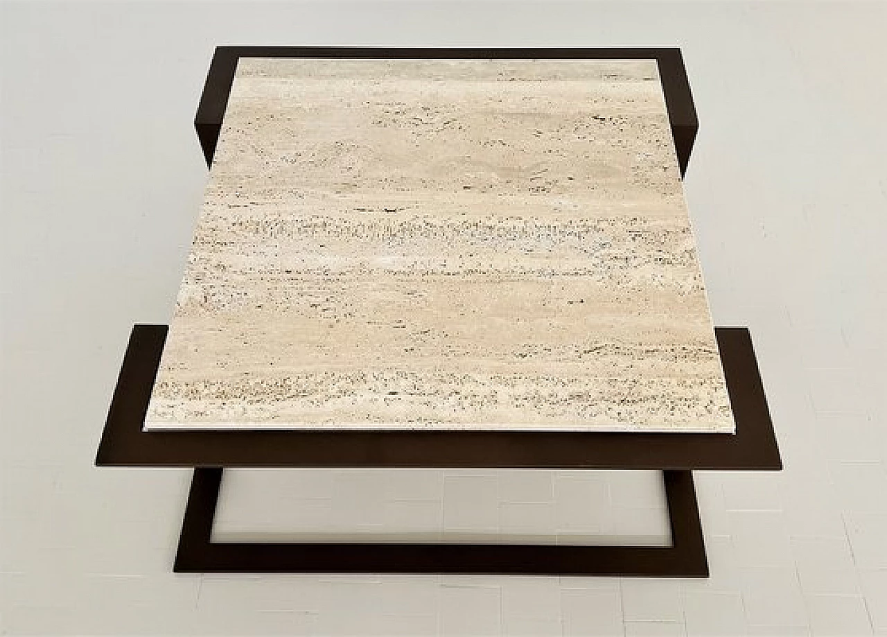 Travertine and marble coffee table with metal base, 1970s 16