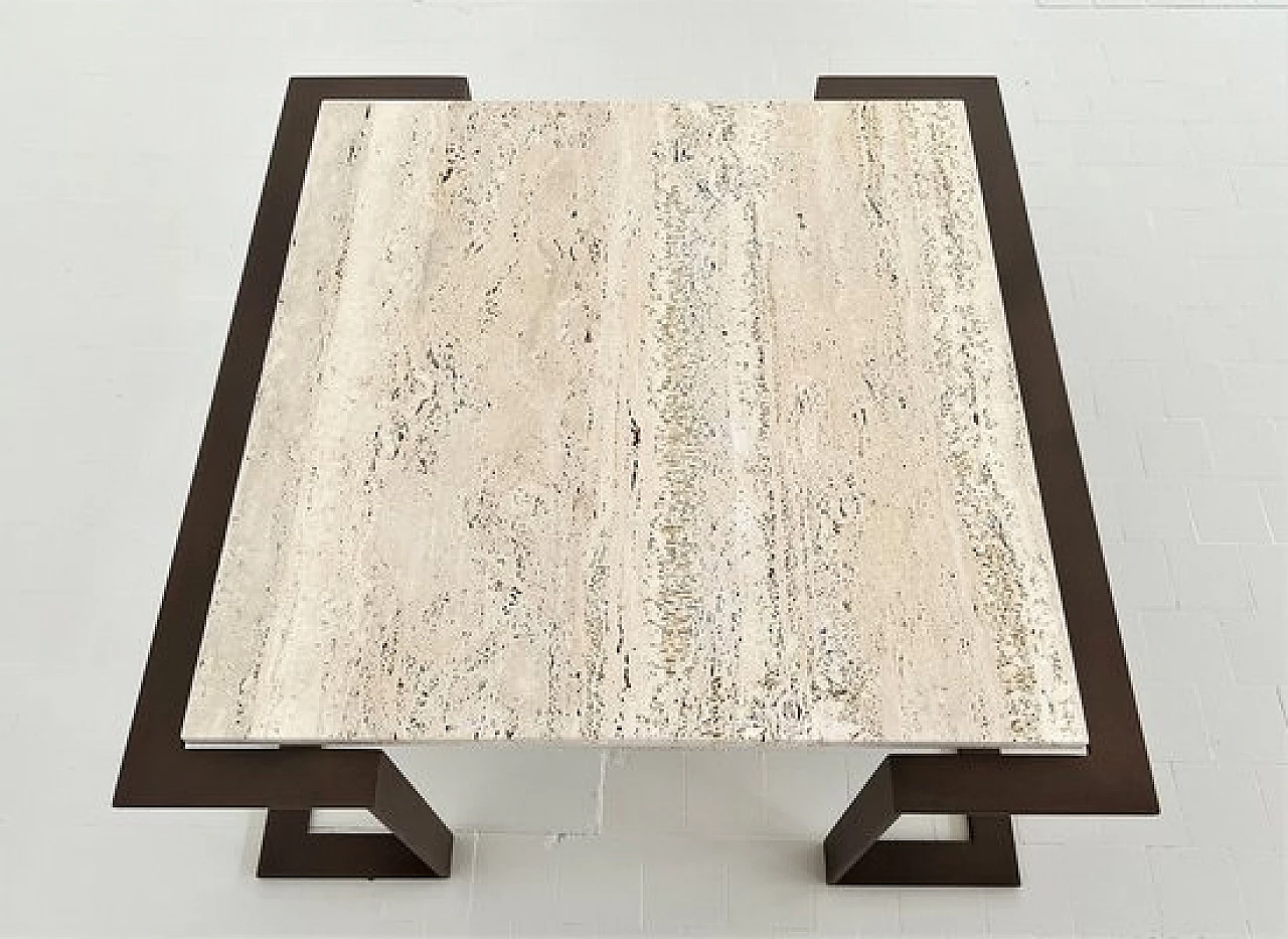 Travertine and marble coffee table with metal base, 1970s 17