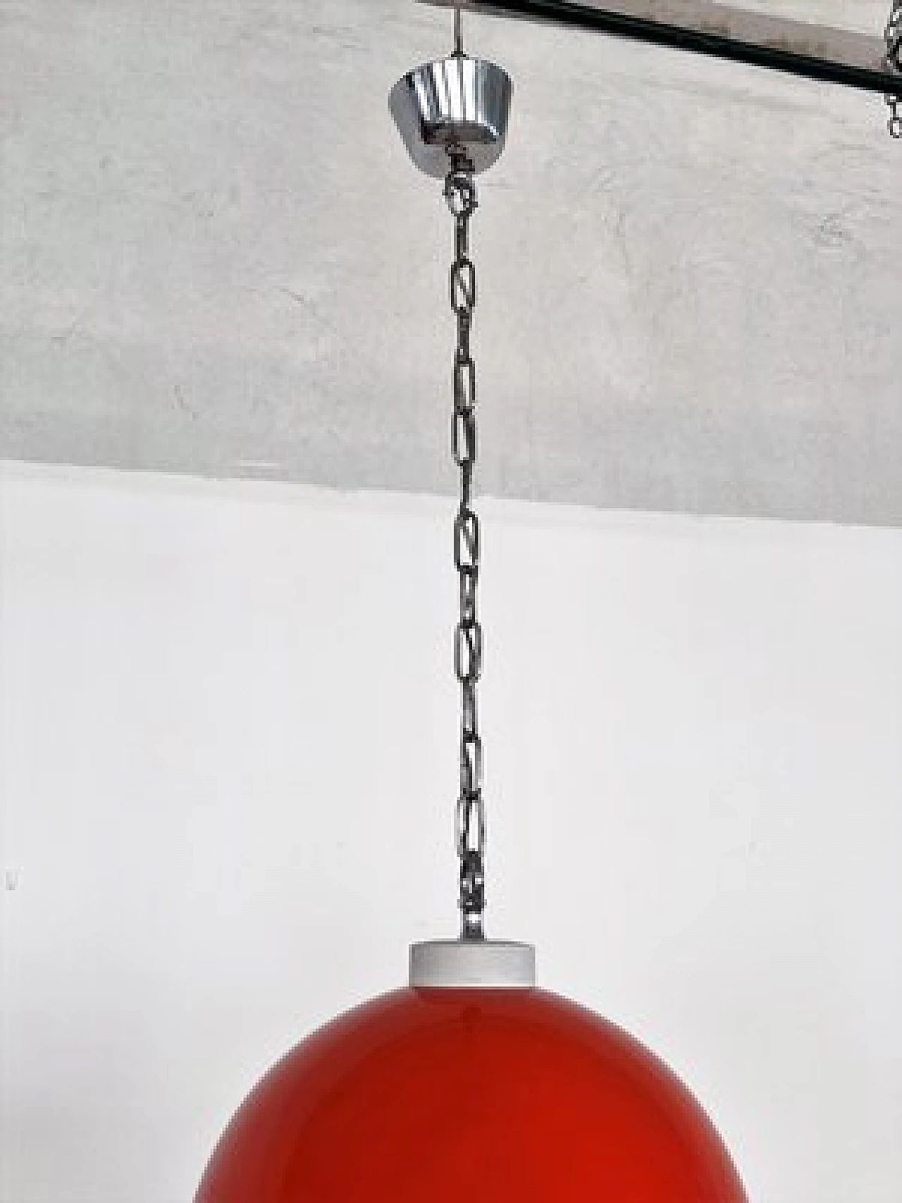Lampadario Space Age in metallo rosso con sfere in vetro, anni '80 3