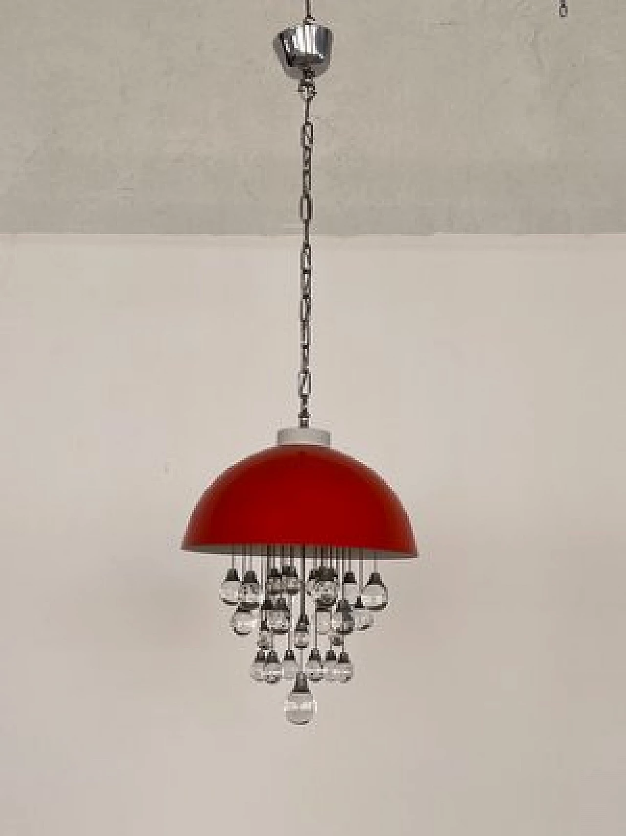 Lampadario Space Age in metallo rosso con sfere in vetro, anni '80 7