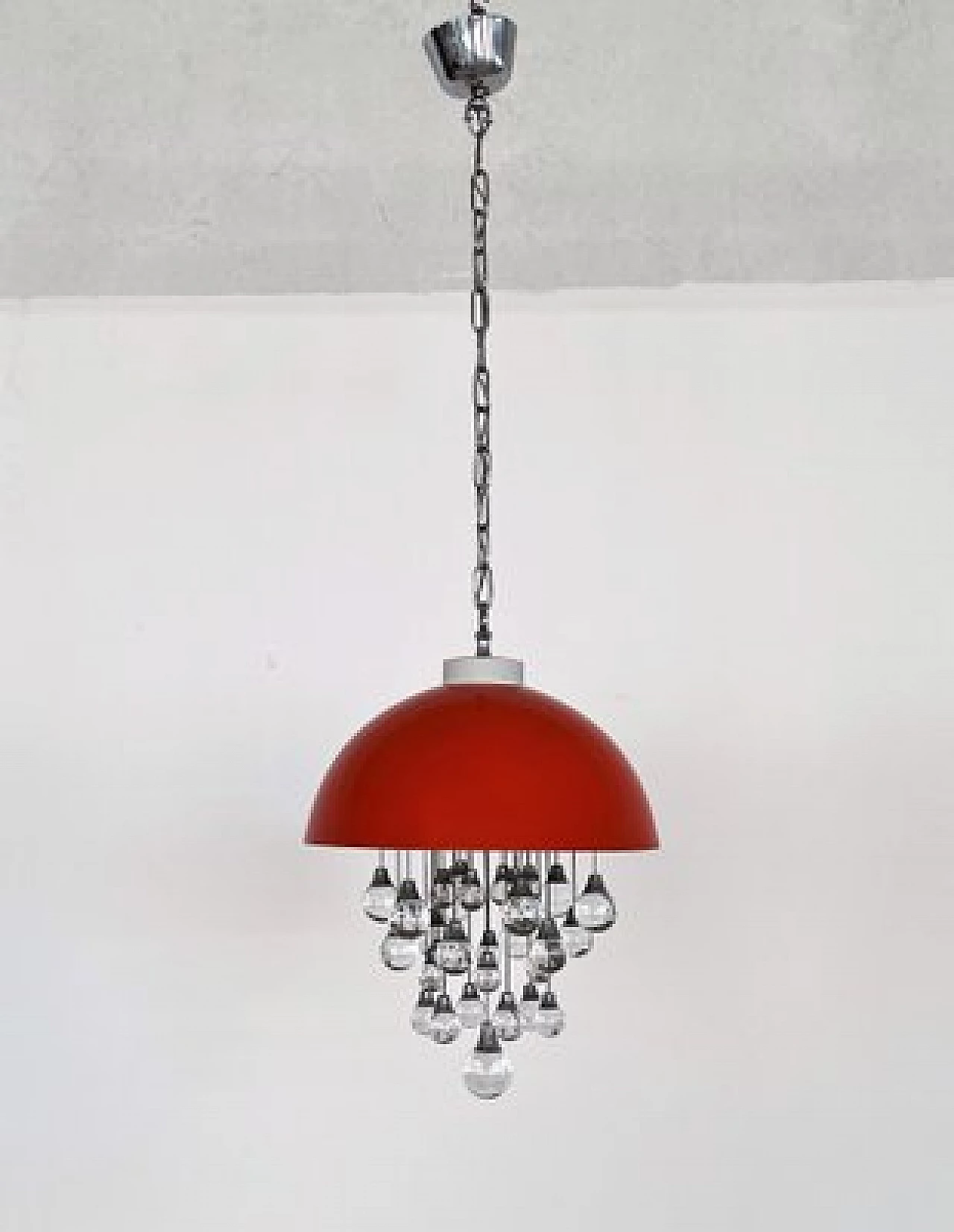 Lampadario Space Age in metallo rosso con sfere in vetro, anni '80 8
