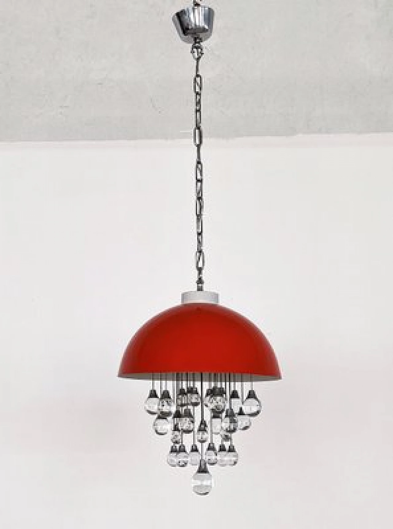 Lampadario Space Age in metallo rosso con sfere in vetro, anni '80 9