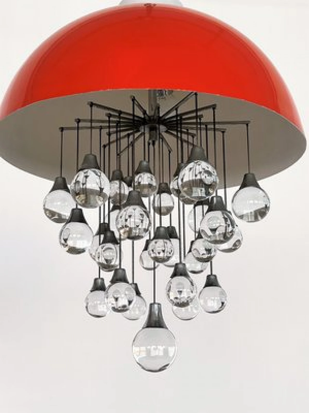 Lampadario Space Age in metallo rosso con sfere in vetro, anni '80 11