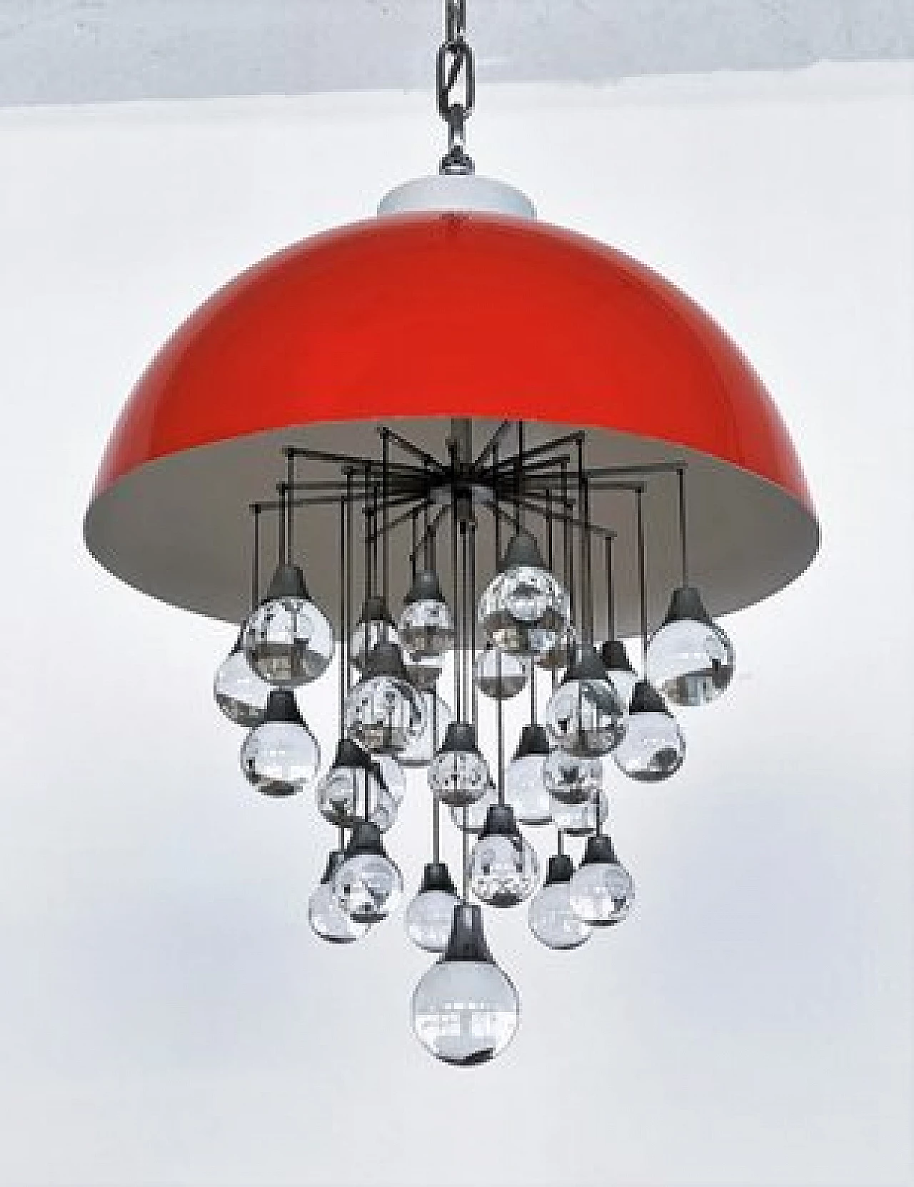 Lampadario Space Age in metallo rosso con sfere in vetro, anni '80 12