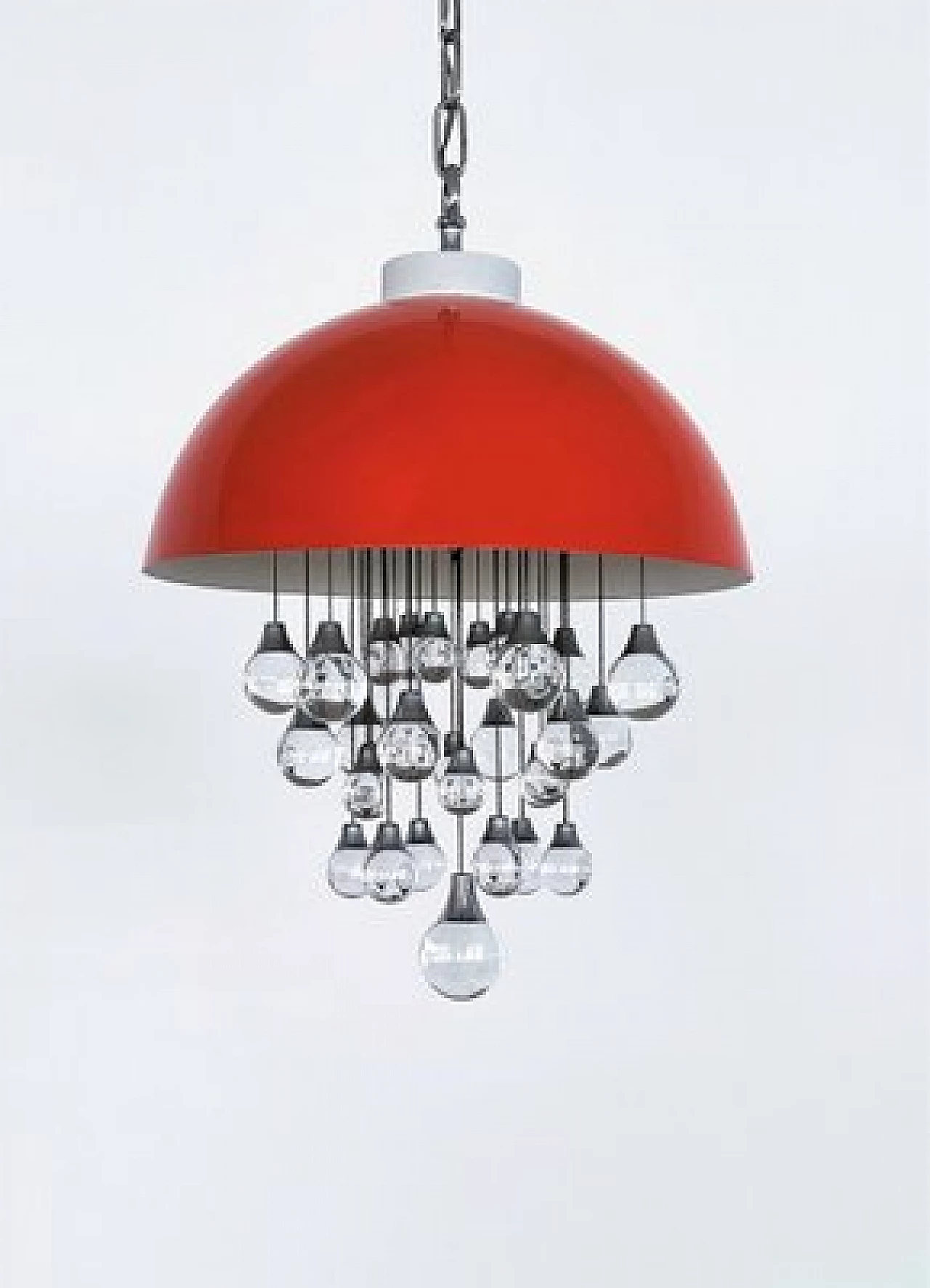 Lampadario Space Age in metallo rosso con sfere in vetro, anni '80 13