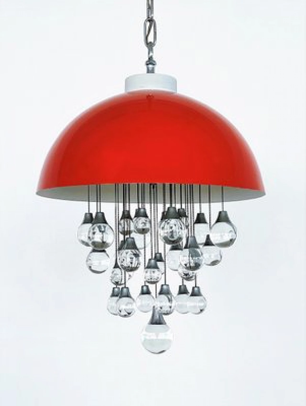 Lampadario Space Age in metallo rosso con sfere in vetro, anni '80 15
