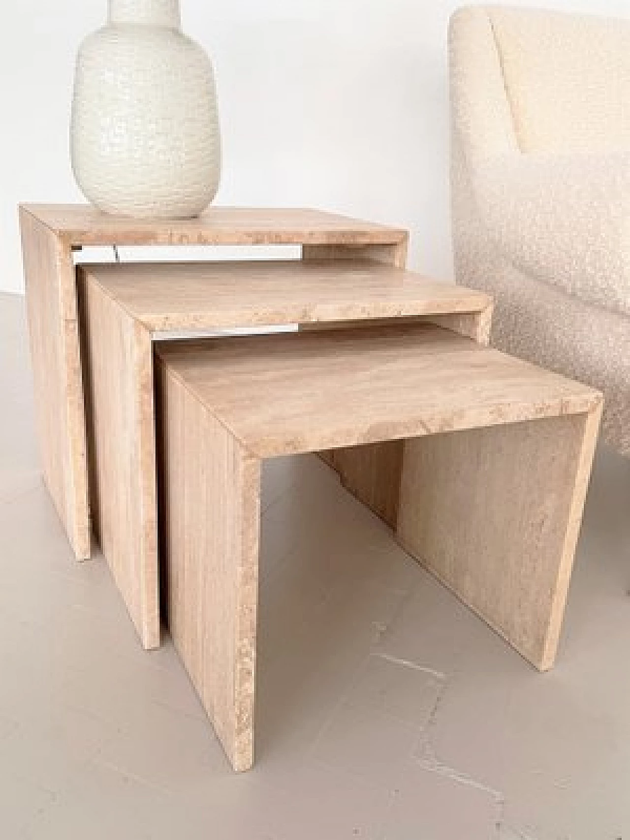 3 Travertine nest coffee tables, 1970s 5