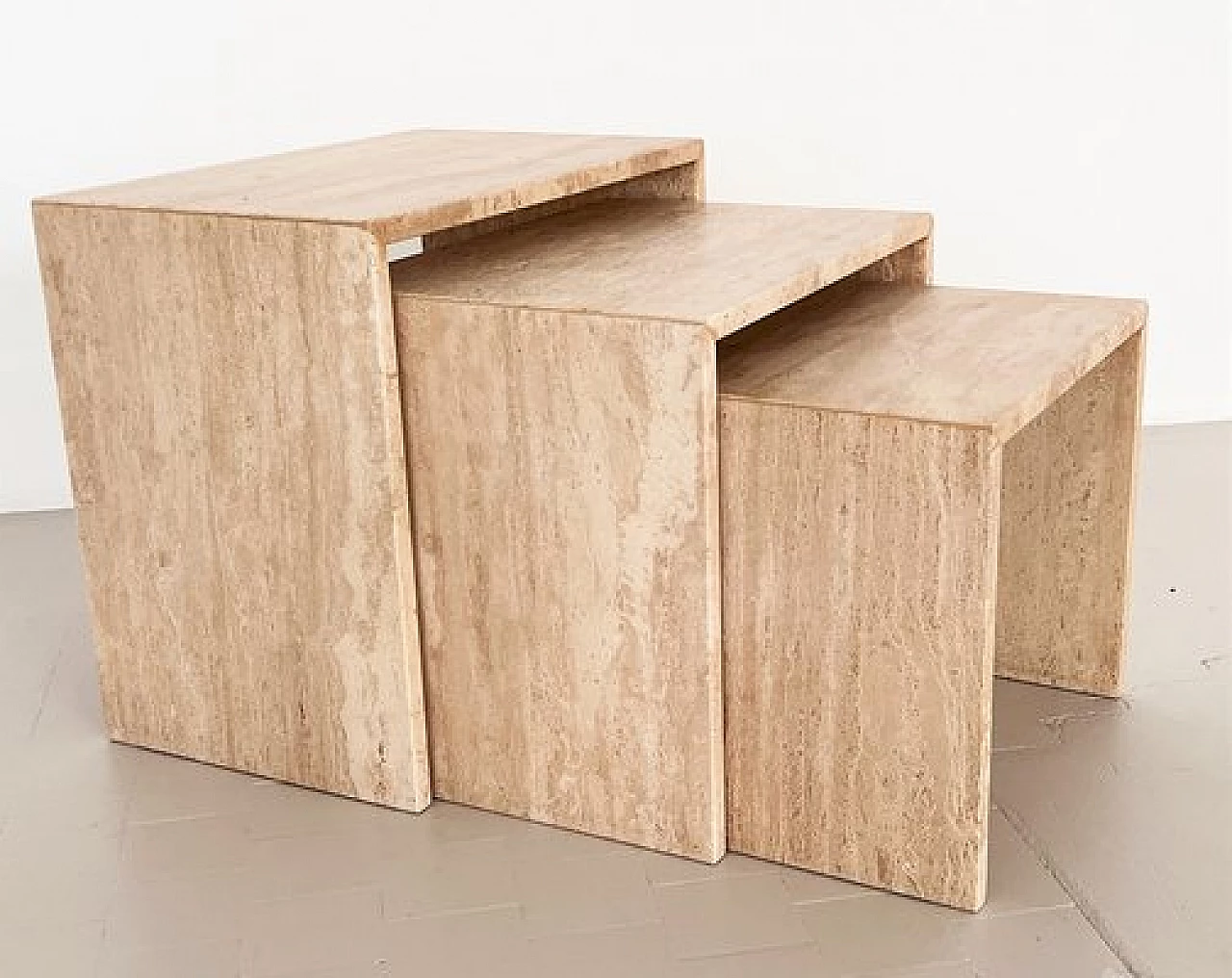 3 Travertine nest coffee tables, 1970s 7