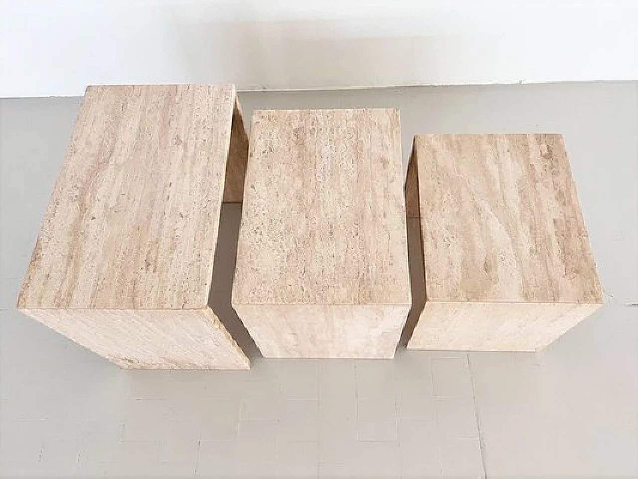 3 Travertine nest coffee tables, 1970s 8