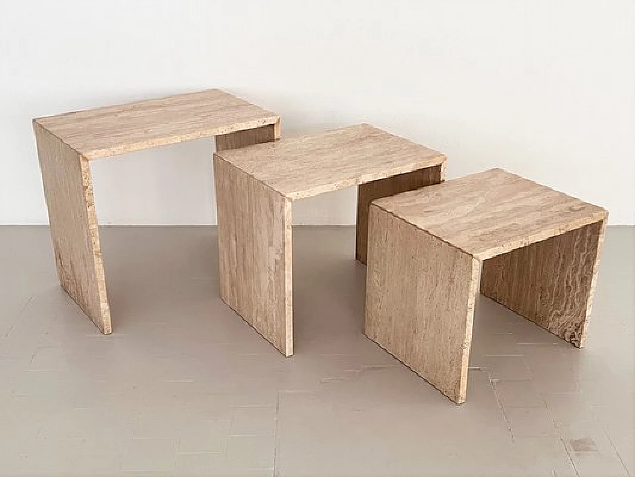 3 Travertine nest coffee tables, 1970s 9