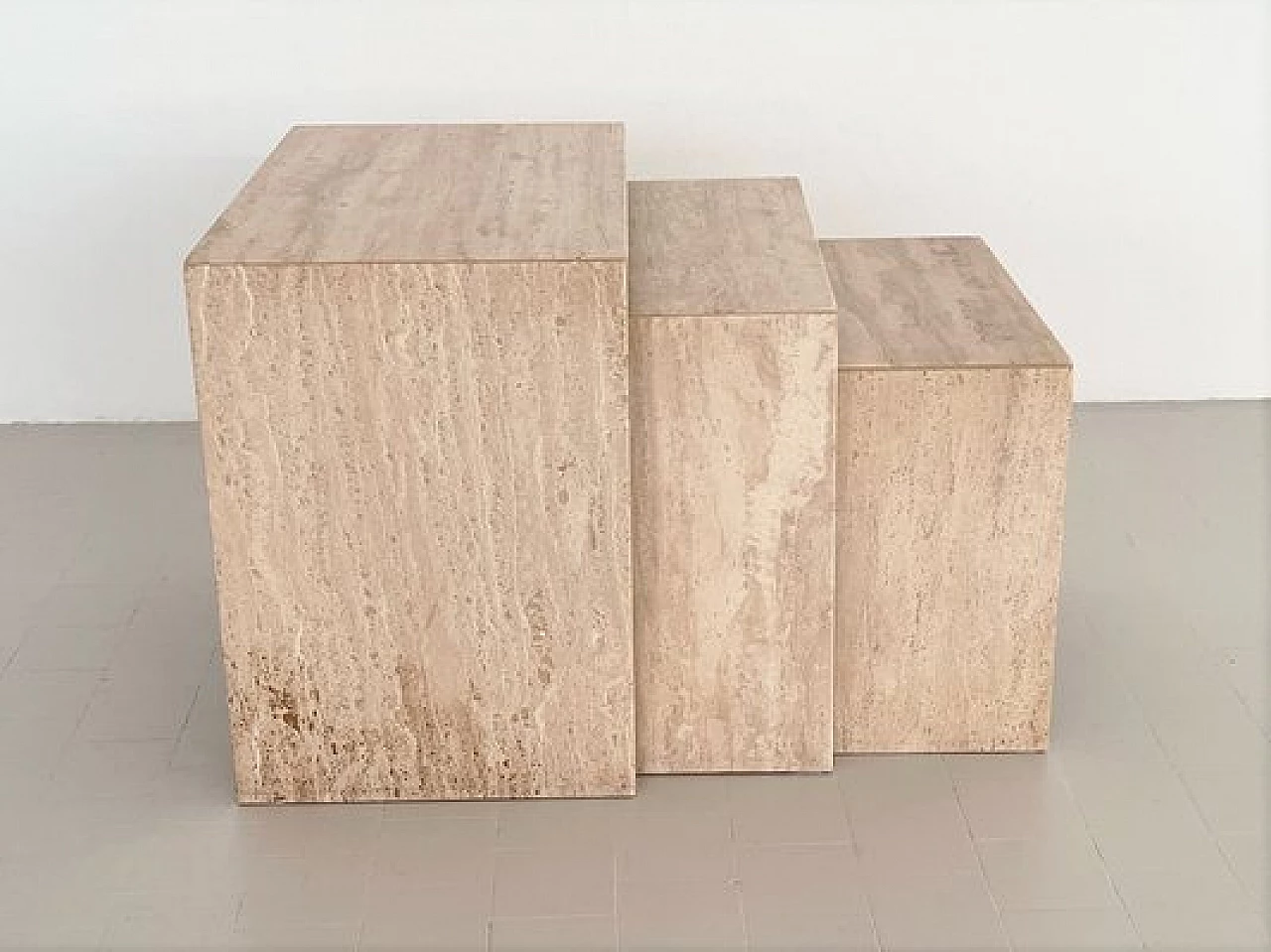 3 Travertine nest coffee tables, 1970s 11