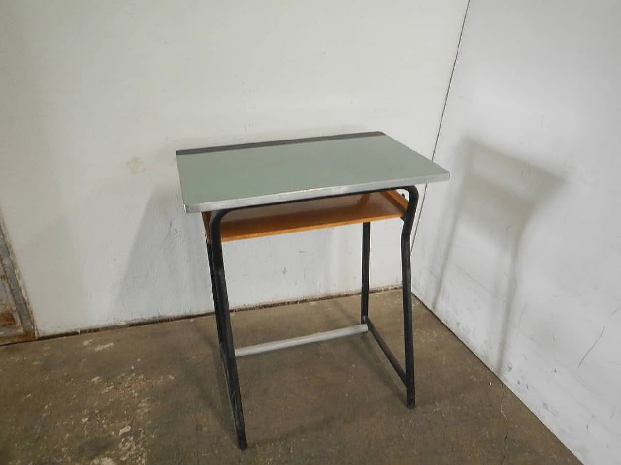 Iron, formica and wood school desk, 1970s 1