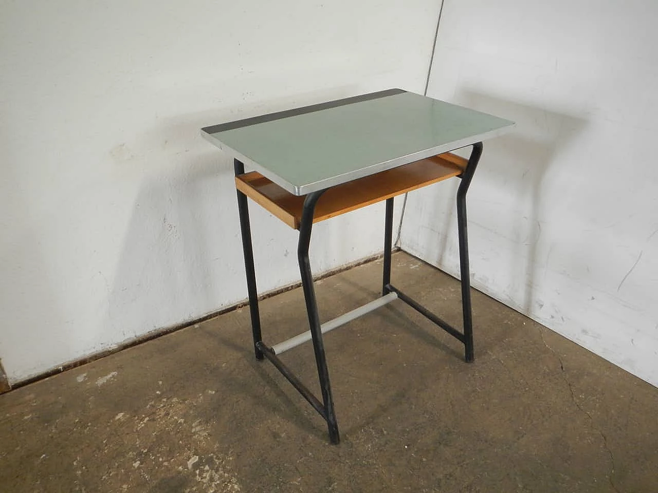 Iron, formica and wood school desk, 1970s 2