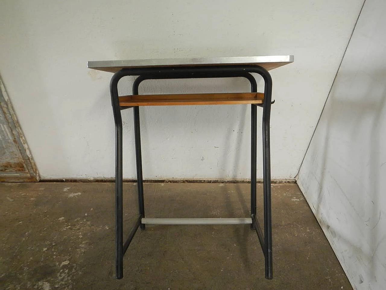 Iron, formica and wood school desk, 1970s 4