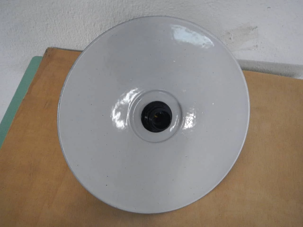 Sage green metal ceiling lamp, 1940s 4