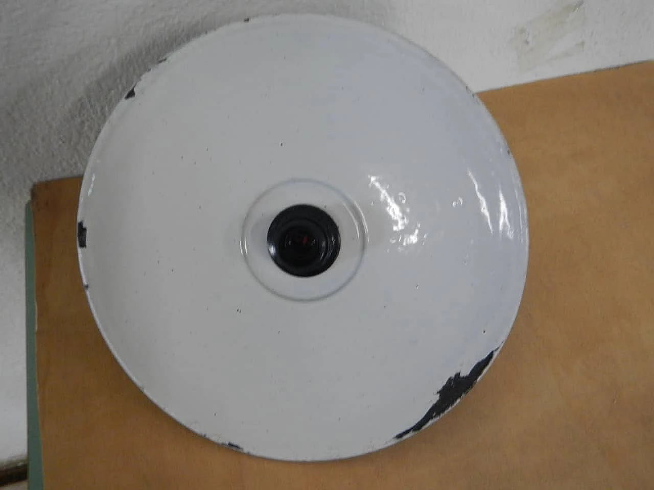 Green metal disc ceiling lamp, 1940s 8