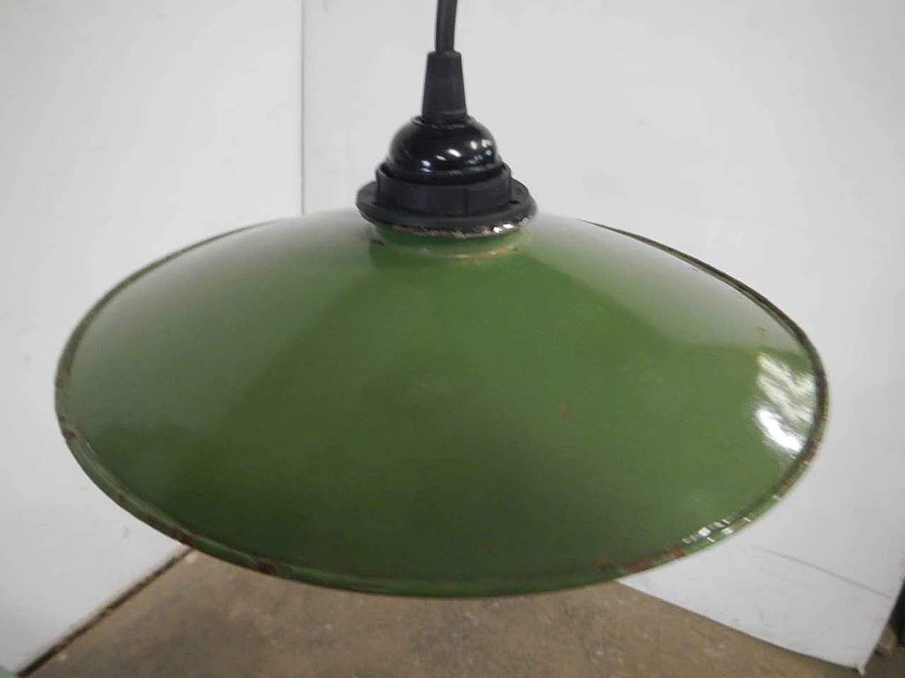 Lampadario in metallo verde, anni '40 1