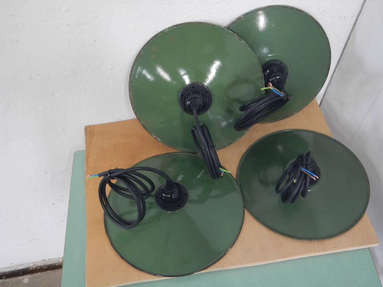 Green metal chandelier, 1940s 10