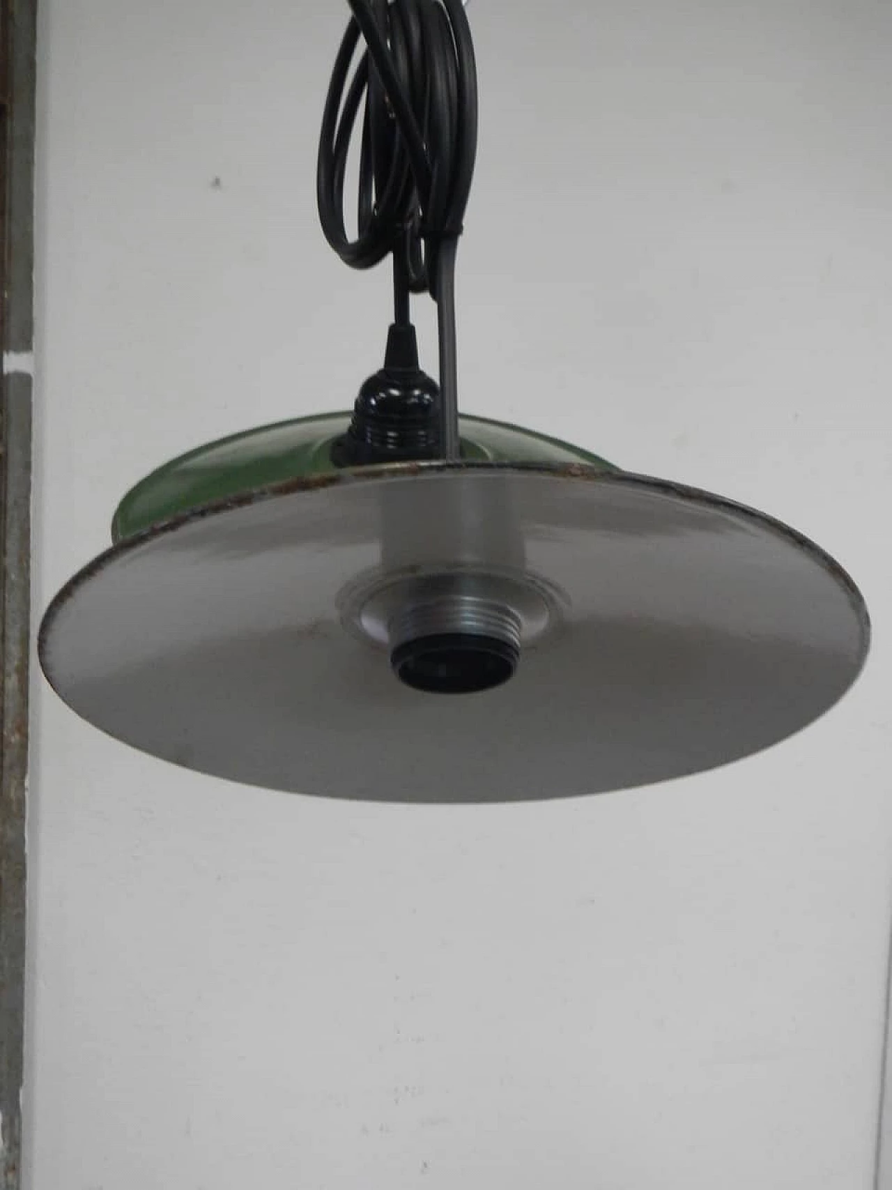 Pair of green metal chandeliers, 1940s 4