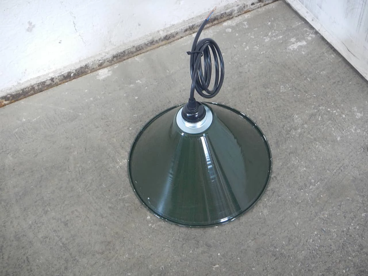 Green metal conical ceiling lamp, 1970s 4