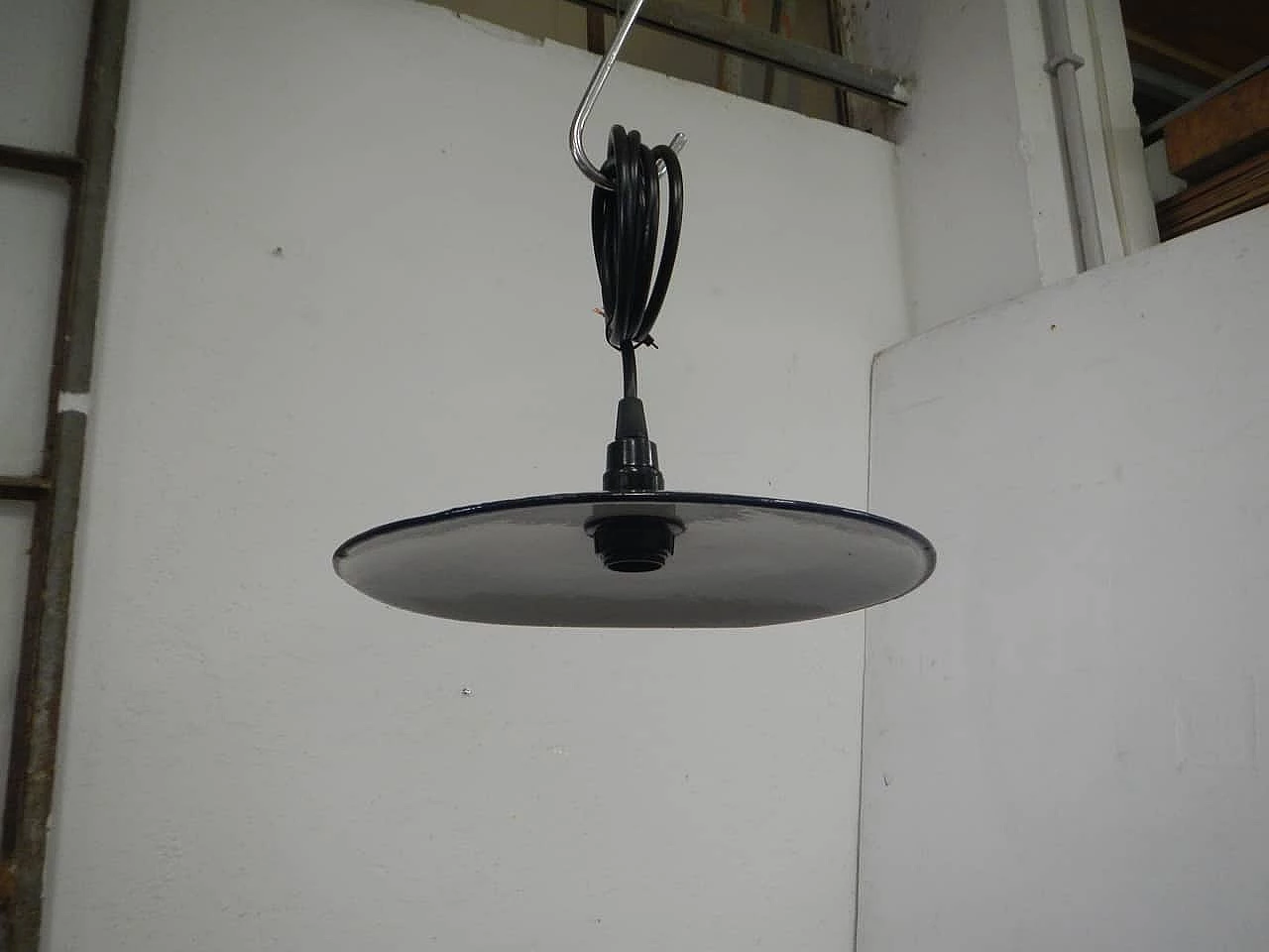 Black and white metal ceiling lamp, 1940s 2