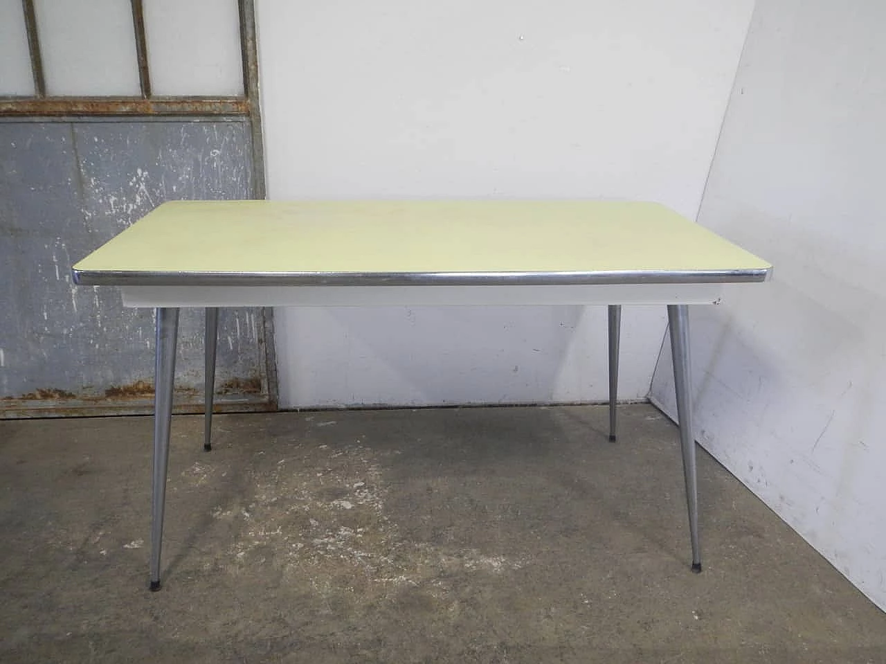 Metal and yellow formica table, 1950s 1