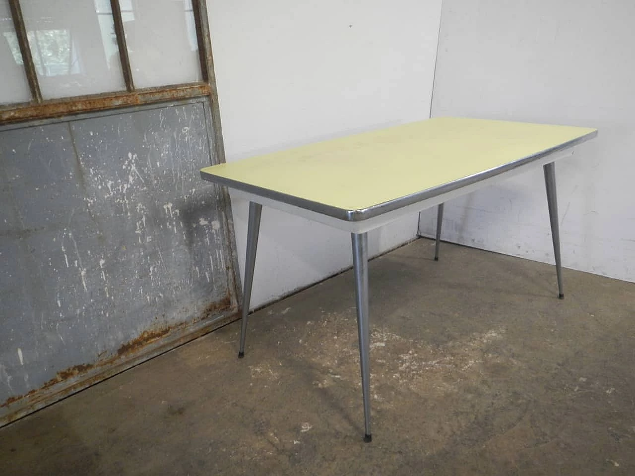 Metal and yellow formica table, 1950s 2