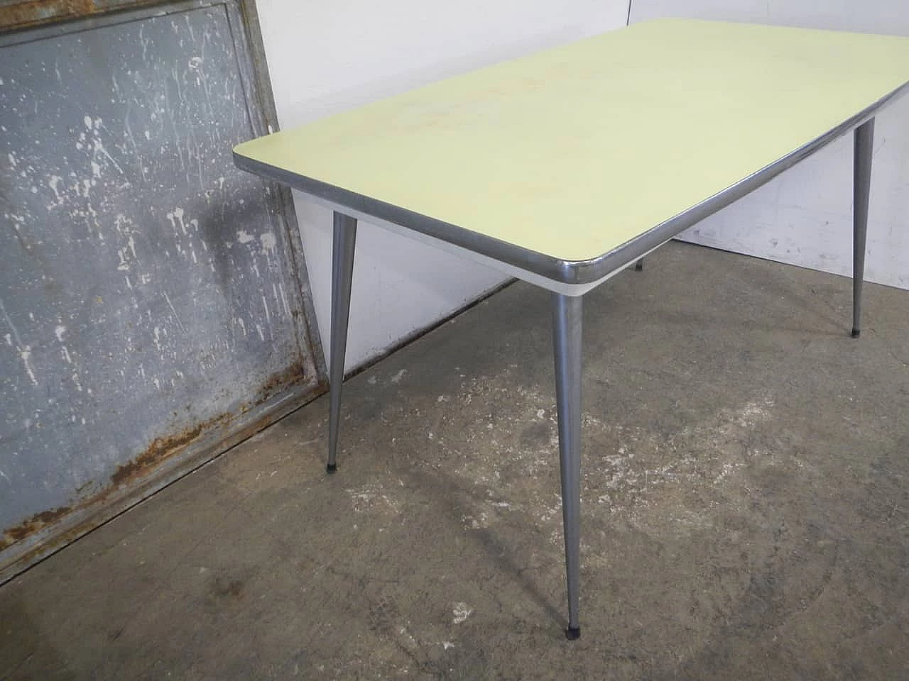 Metal and yellow formica table, 1950s 3