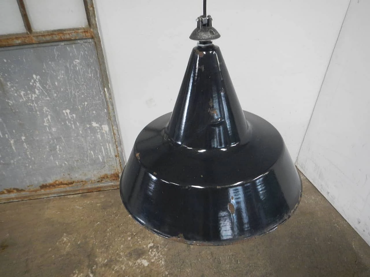 Black and white metal ceiling lamp D45, 1940s 2