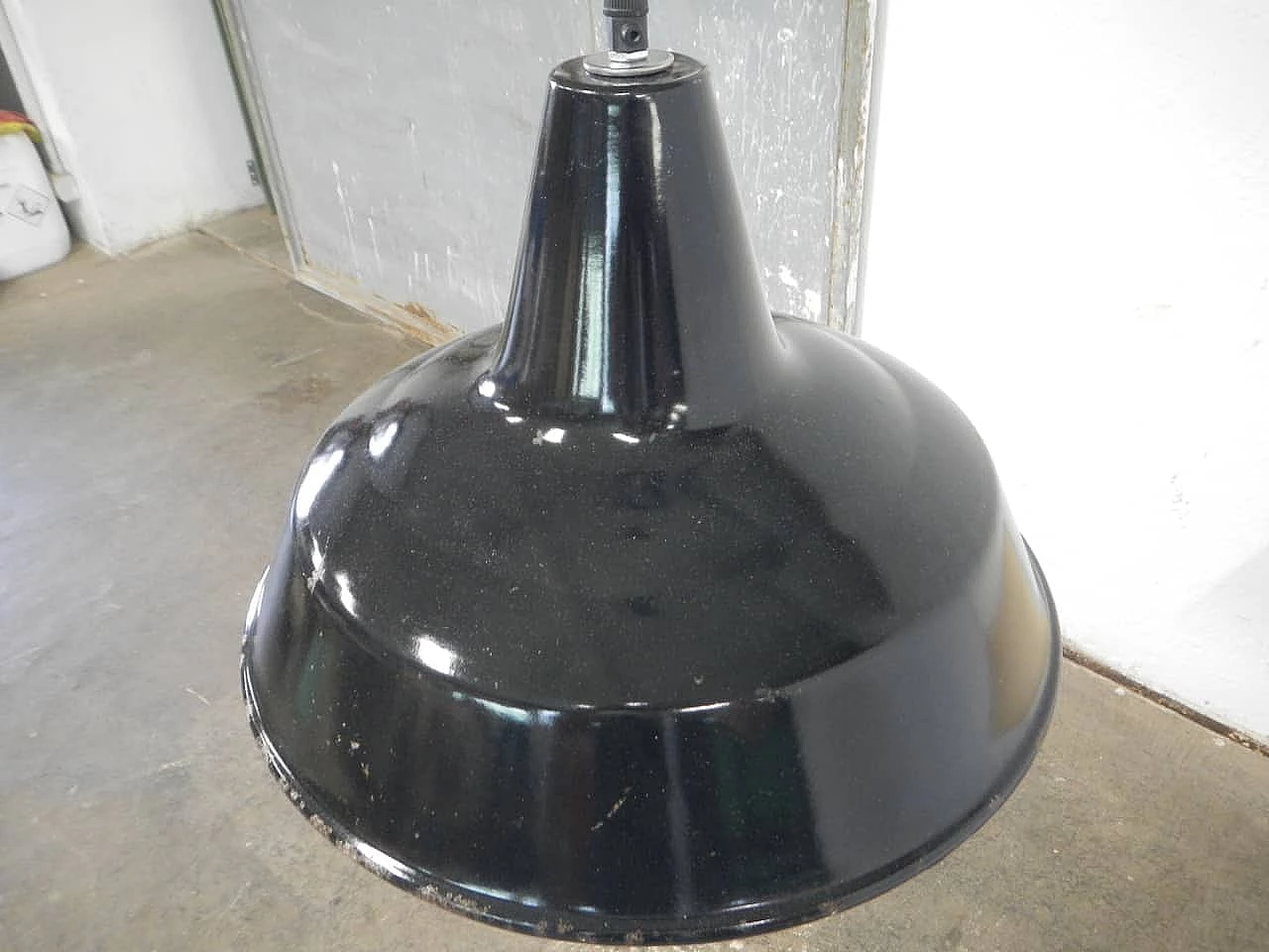 Black metal ceiling lamp with white inside, 1940s 2