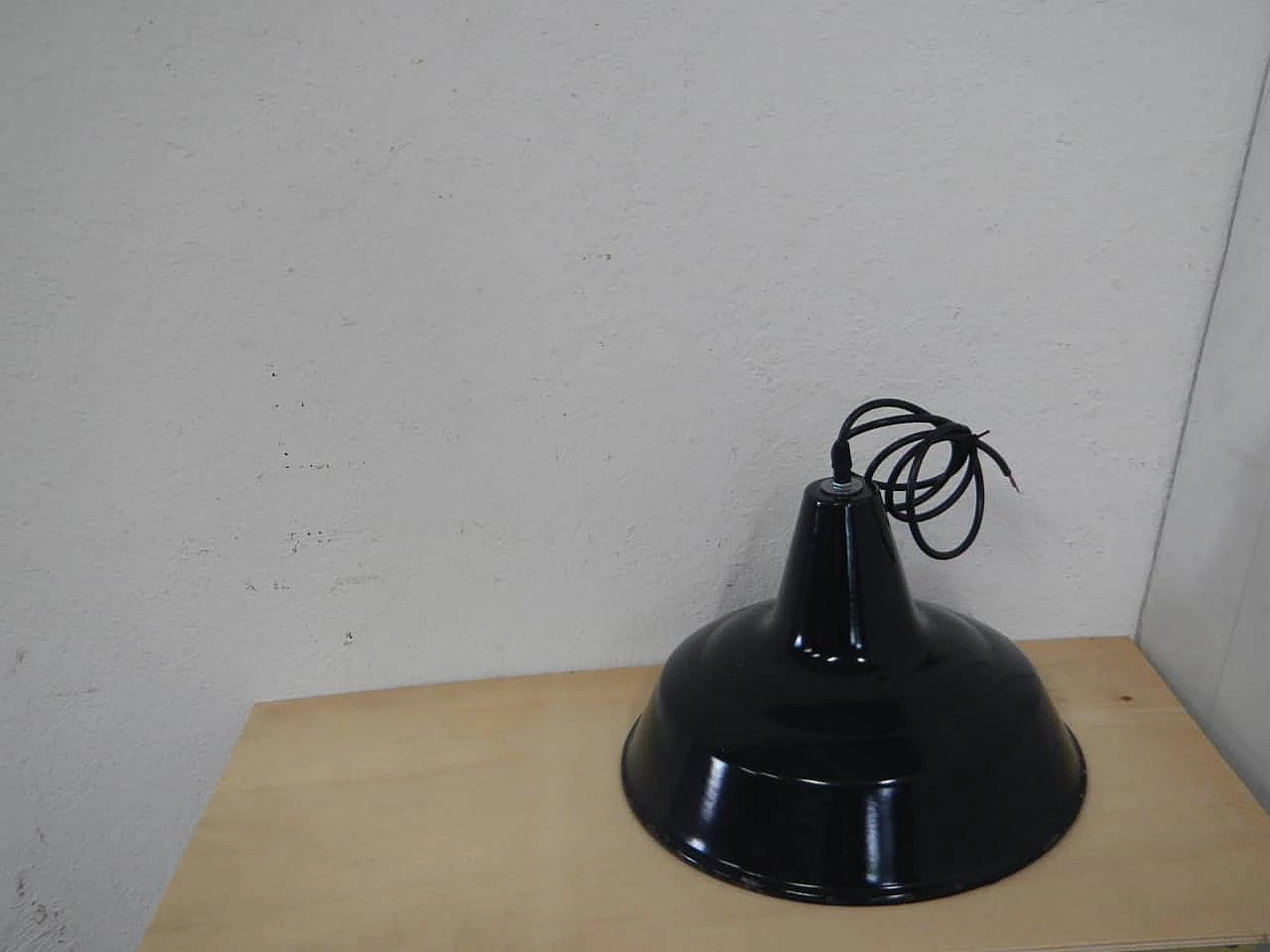 Black metal ceiling lamp with white inside, 1940s 3