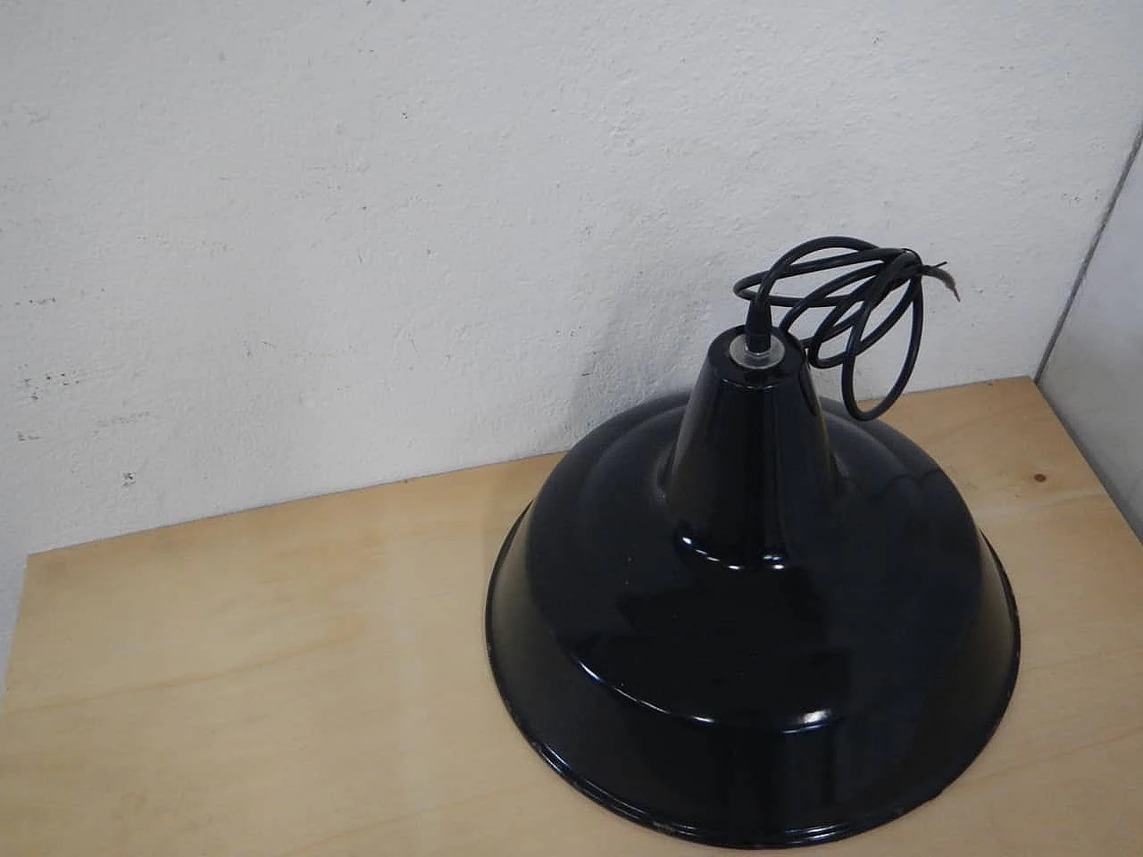 Black metal ceiling lamp with white inside, 1940s 4