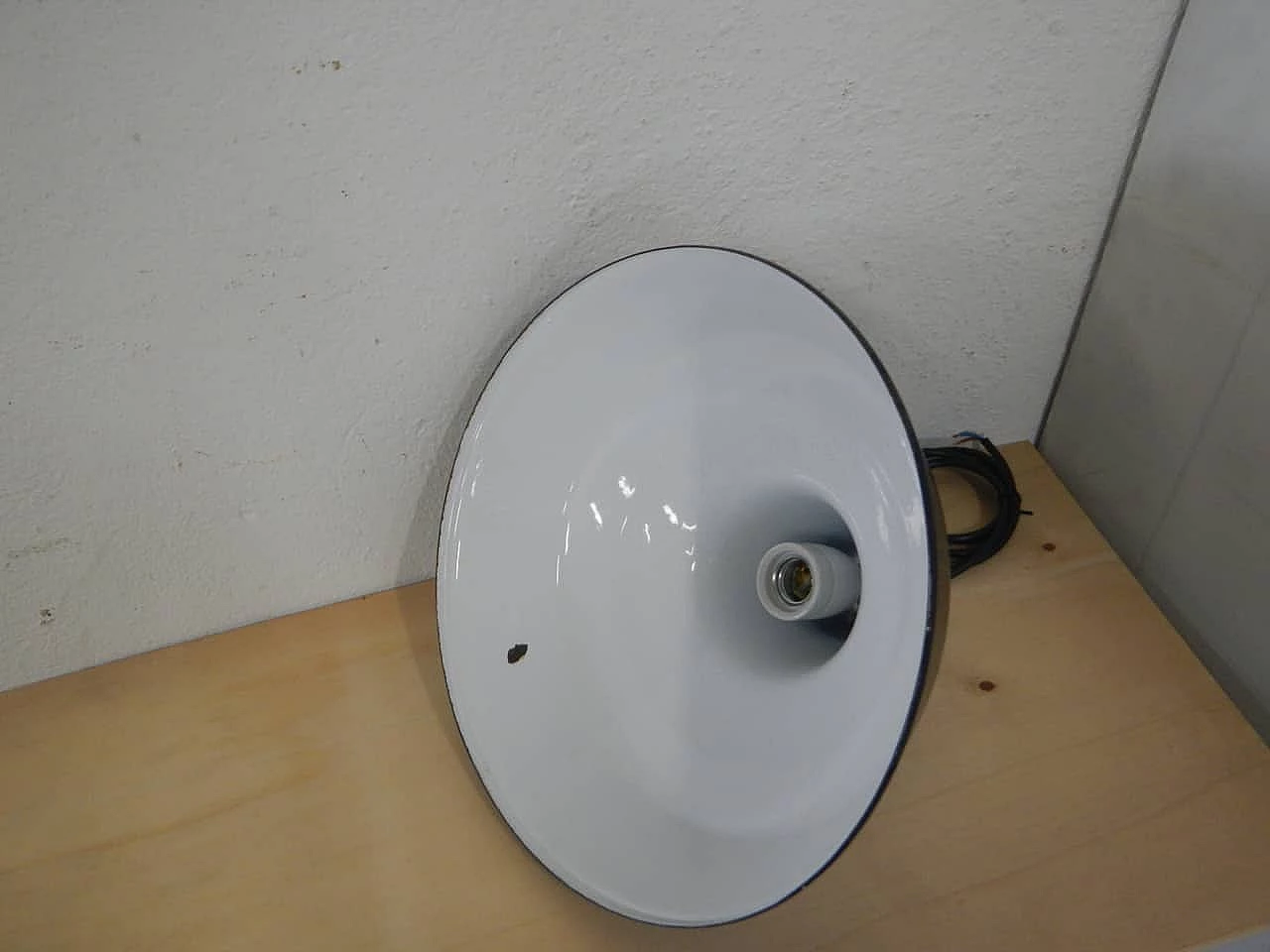Black metal ceiling lamp with white inside, 1940s 5