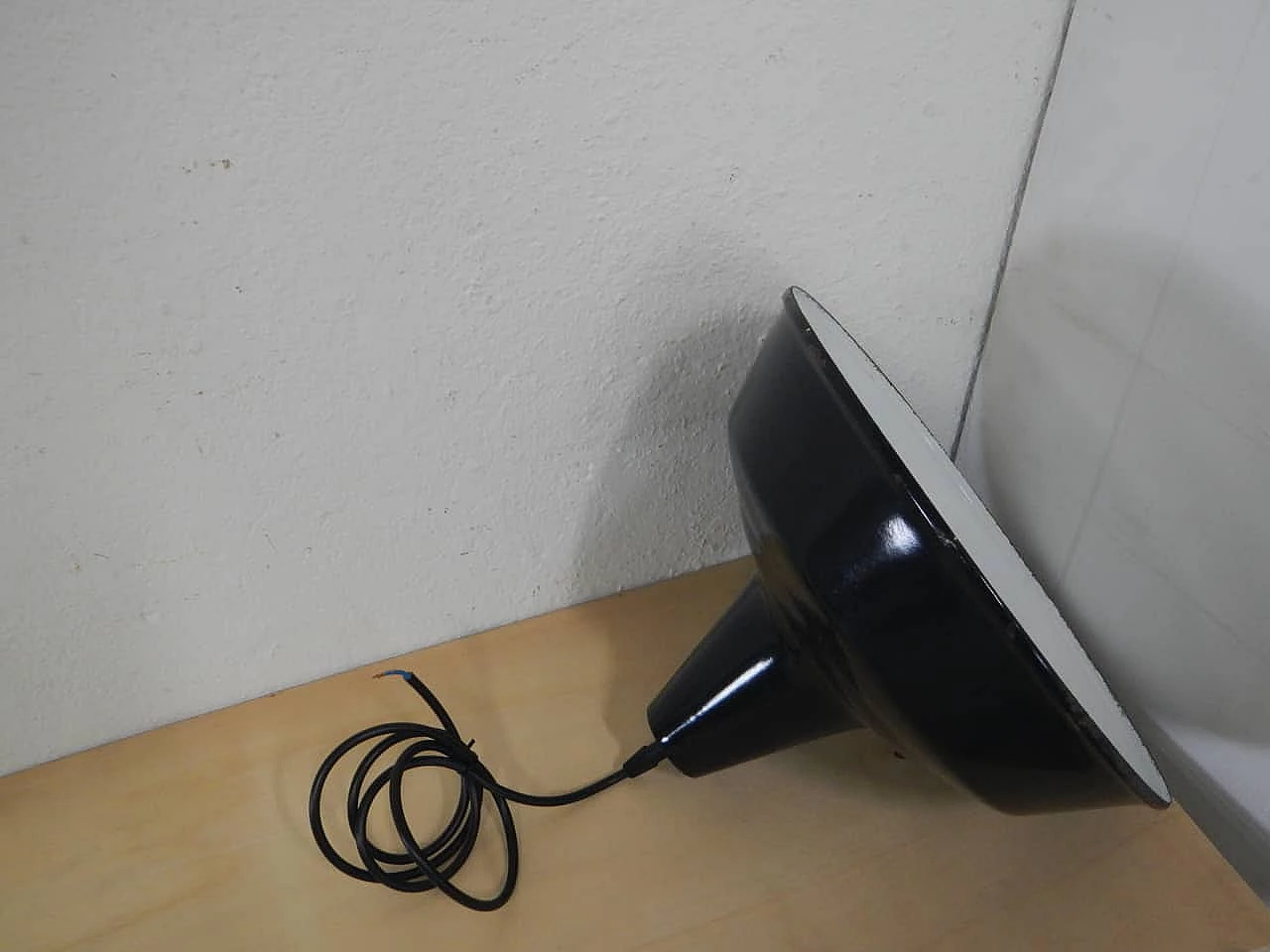 Black metal ceiling lamp with white inside, 1940s 6