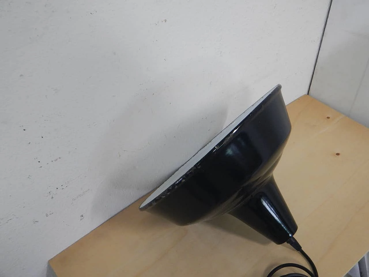 Black metal ceiling lamp with white inside, 1940s 7